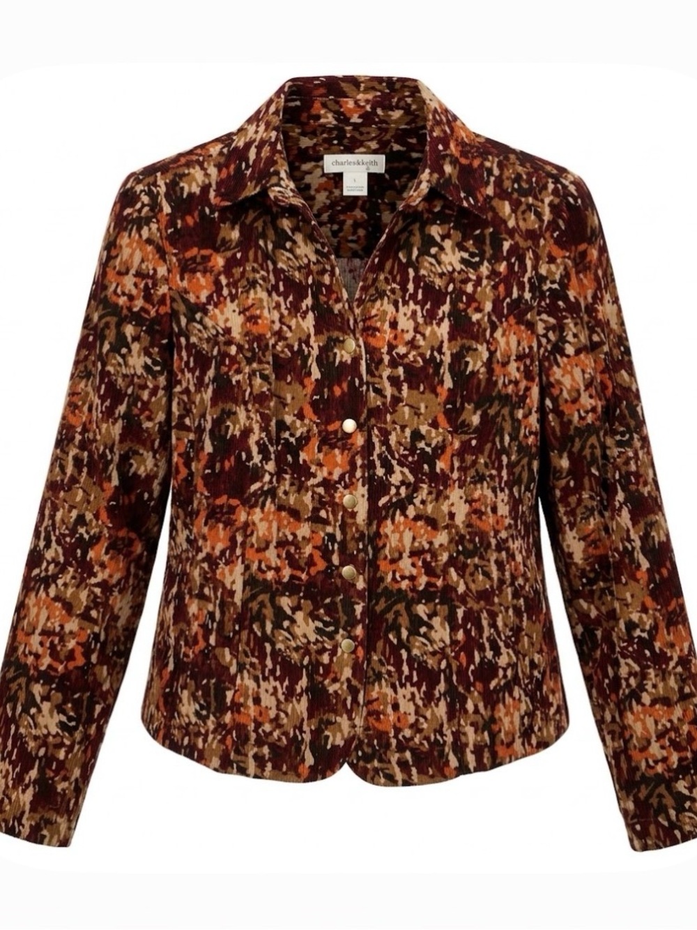CHRISTOPHER & BANKS Floral Snap Front Blazer, Women’s S, Brown Orange Cream